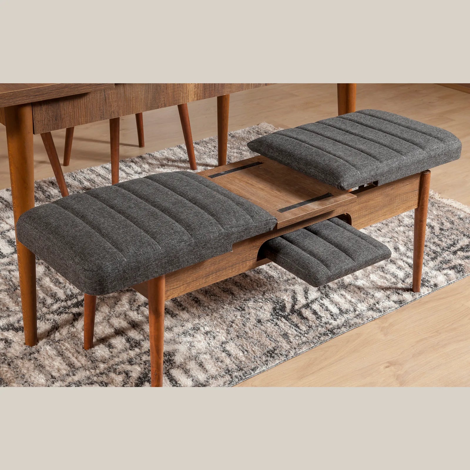 Sembol Açılır Masa Takımı Ceviz Antrasit (1 Masa + 1 Bench + 4 Sandalye) - görsel 5